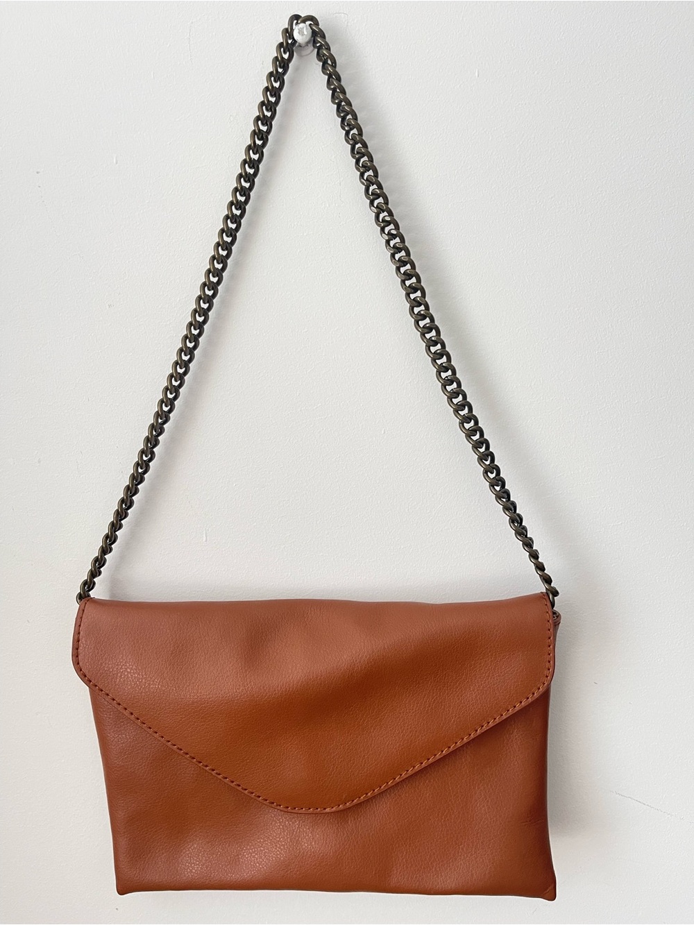 J. Crew Tan Brown Leather Envelope Shoulder bag with Dark Chain Strap